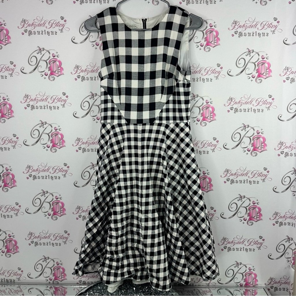 Maggy London Dress Picnic Plaid Checkered Black And White Checkered Dress